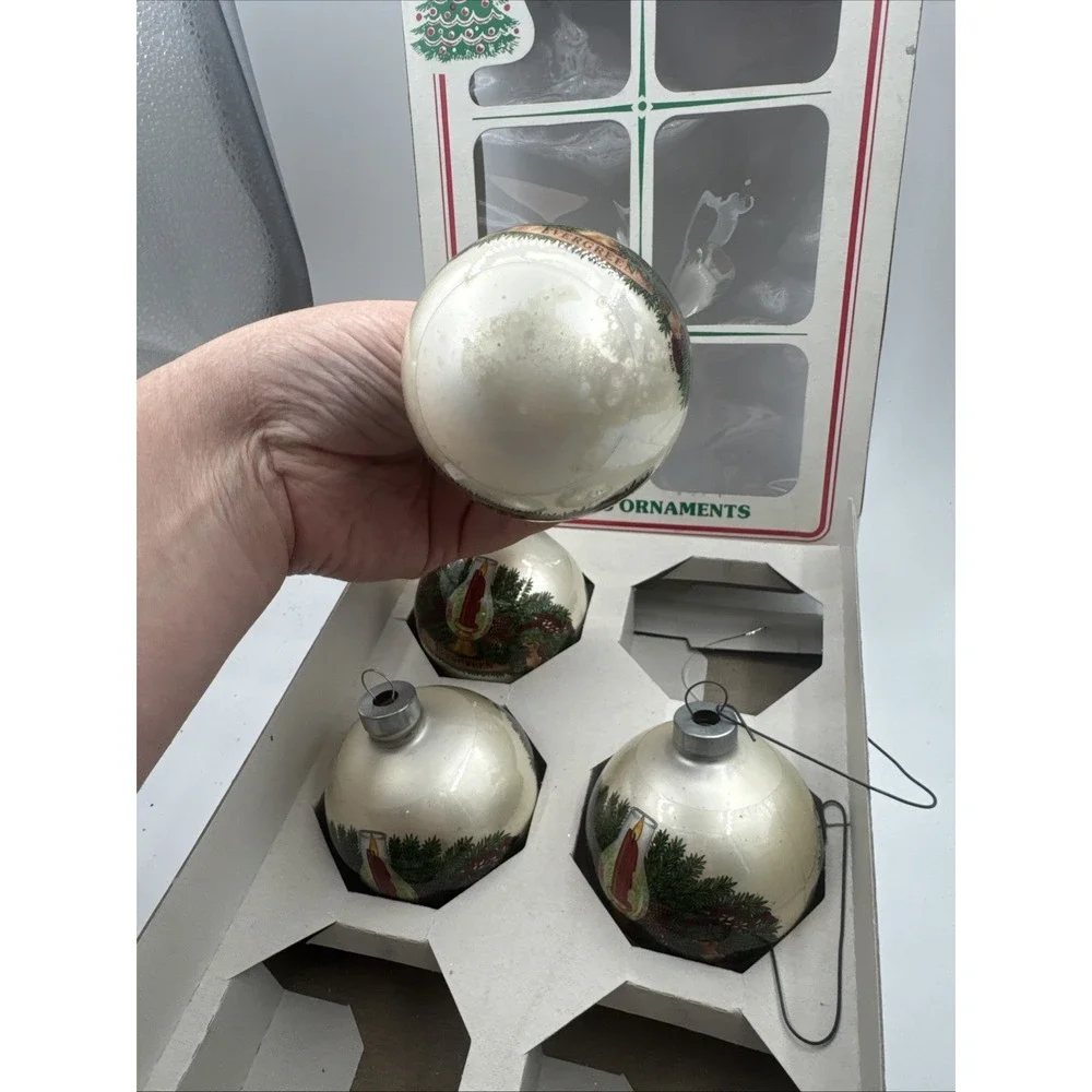Vintage Evergreen Candle‎ Essex Franke Company 4 Glass Ornaments Made in USA